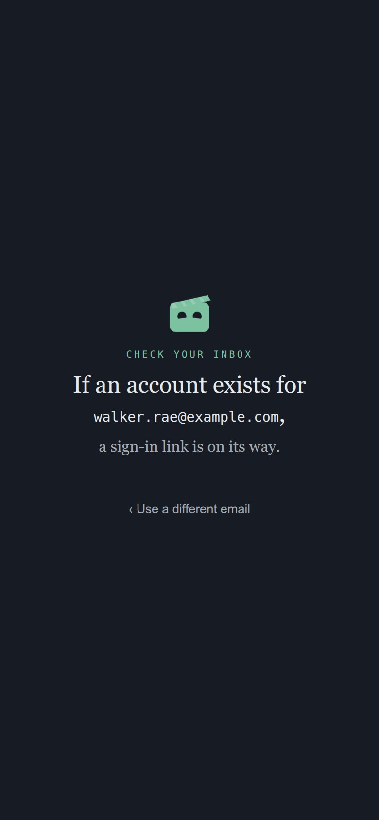 The screen saying a link is on its way.