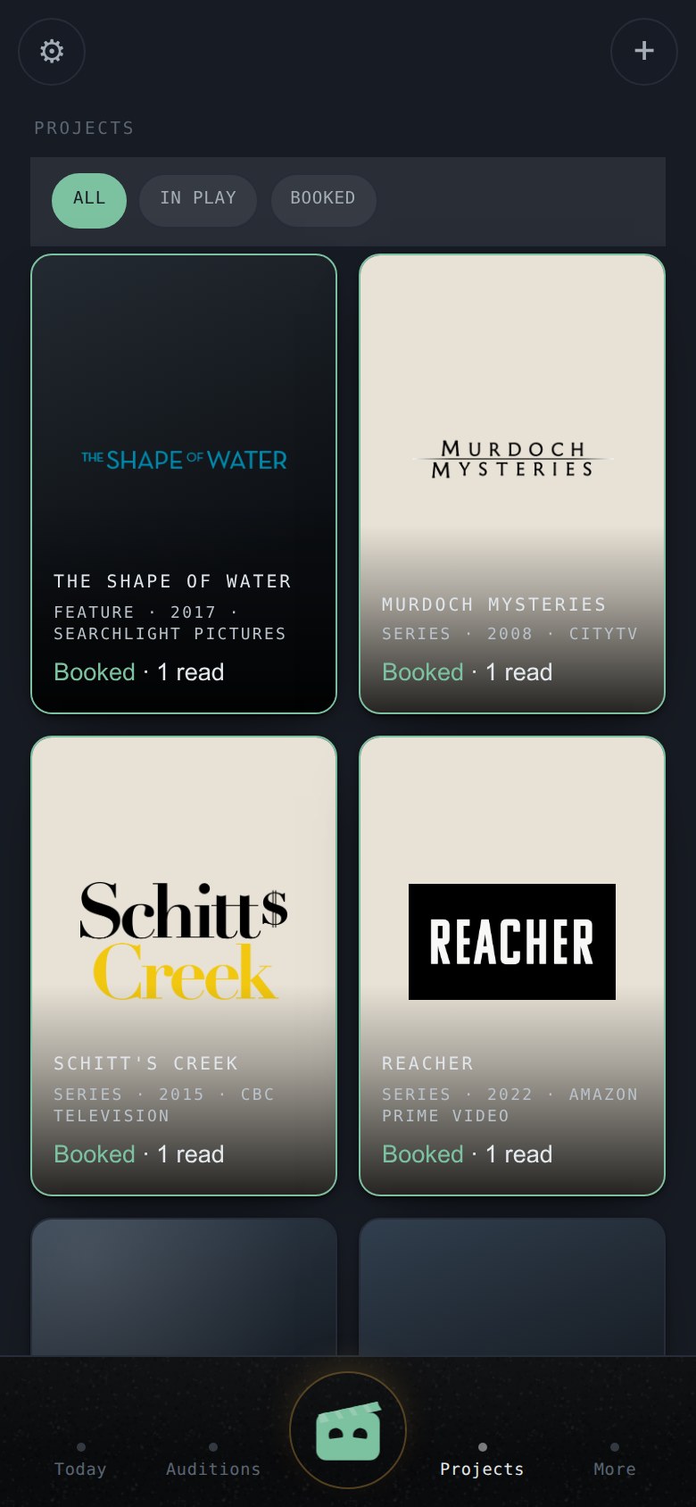 Projects as tiles, each with its production's mark.